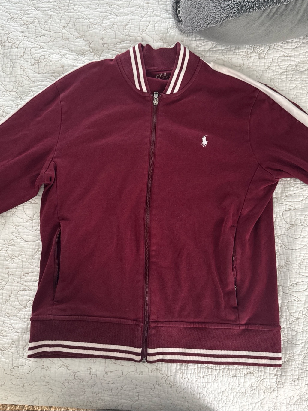 Polo By Ralph Lauren Maroon Track Jacket With Cream Stripes